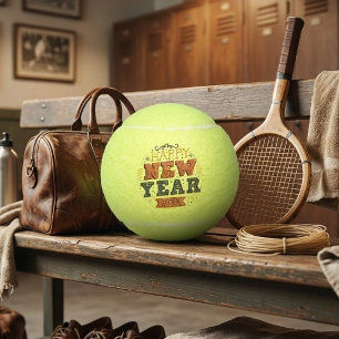 Aangepast Vintage Gelukkig Nieuwjaar Oud-en Nieuw- Tennisballen
