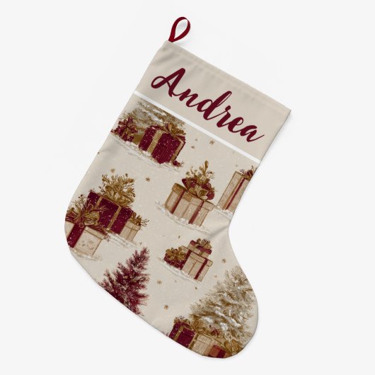 Aangepast Vintage Kerstpatroon Kerststrump Grote Kerstsok (Voorkant (Hangend))