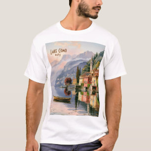 Aangepast Vintage Meer van Como Italië Aquarel Rei T-shirt