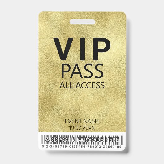 Aangepast VIP All Access Evenement Barcode Logo Go Badge (Voorzijde)
