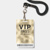 Aangepast VIP All Access Gold Folie Badge | Barcod (Voorzijde met lanyard)