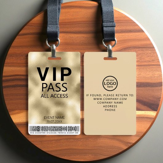 Aangepast VIP All Access Gold Folie Badge | Barcod