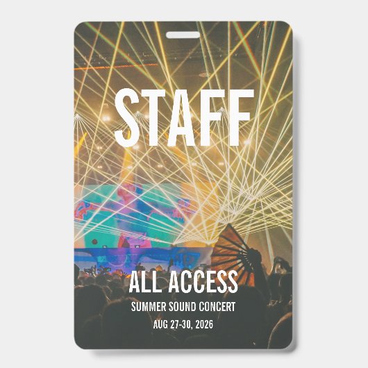 Aangepast VIP All Access Pas Concert Badge (Voorzijde)