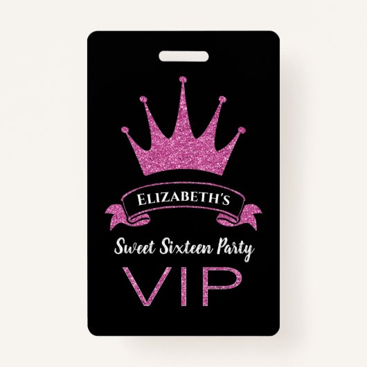 Aangepast VIP Roze Glitter Girly Sweet Sixteen Badge (Achterkant)