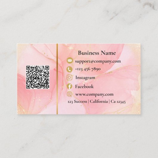 Aangepast Visitekaartje in Roze Goud Moderne QR-co (Achterkant)