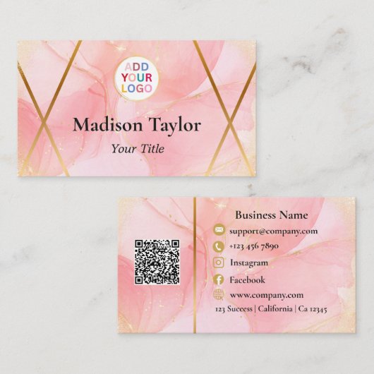 Aangepast Visitekaartje in Roze Goud Moderne QR-co (Voorkant / Achterkant)