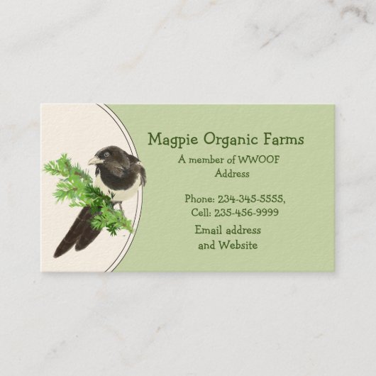Aangepast Visitekaartje voor Magpie Organic Boerde (Voorkant)