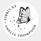 Aangepast vlinder & sterren rond Ex Libris-boekpla Ronde Sticker (Voorkant)