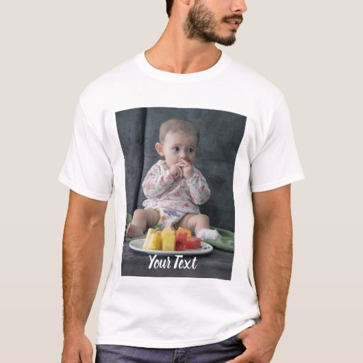 Aangepast. Voeg Foto en Tekst toe. Gepersonaliseer T-shirt (Voorkant)