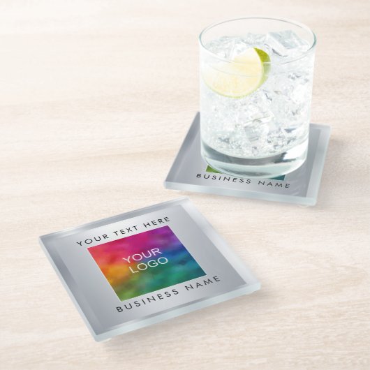 Aangepast Voeg hier Logo toe Silver Search Sjabloo Glazen Onderzetter (Schuin)