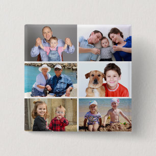 Aangepast voeg je eigen 6 foto's toe - Aangepaste  Vierkante Button 5,1 Cm