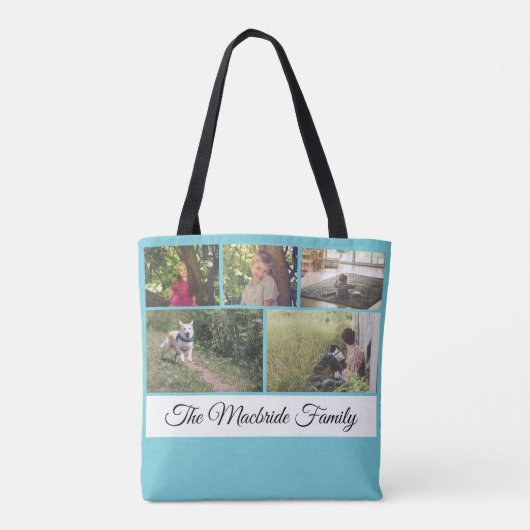 Aangepast Voeg je eigen foto-Collage en familienaa Tote Bag (Achterkant)
