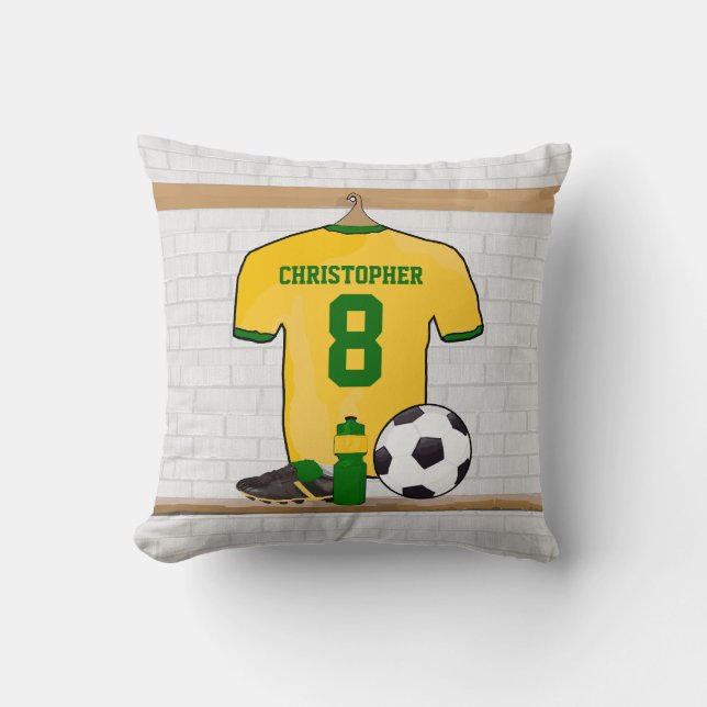 Aangepast voetbal jersey geel groen kussen (Voorkant)