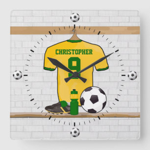 Aangepast voetbal jersey geel groen vierkante klok