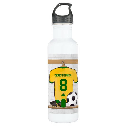 Aangepast voetbal jersey geel groen waterfles  (Voorkant)