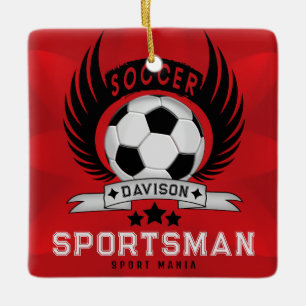 Aangepast Voetbal Sportman Embleem Met Bal En Vleu Keramisch Ornament