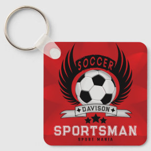 Aangepast Voetbal Sportman Embleem Met Bal En Vleu Sleutelhanger