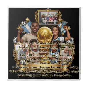 Aangepast Voetbal Vader Foto Collage Cadeau Tegeltje