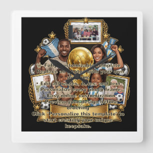 Aangepast Voetbal Vader Foto Collage Cadeau Vierkante Klok