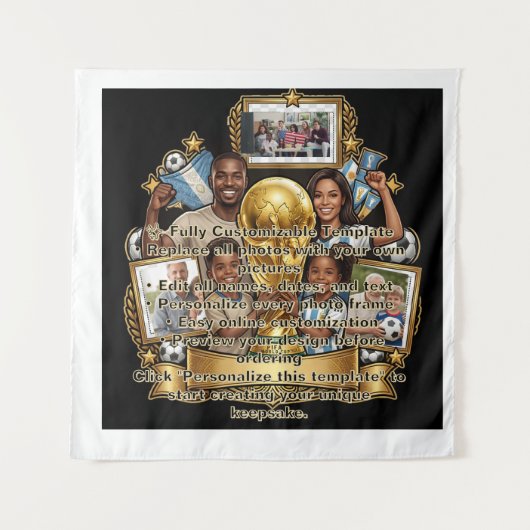 Aangepast Voetbal Vader Foto Collage Cadeau Wandkleed (Voorkant)