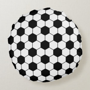 Aangepast voetbalpatroon Zwart Wit Rond Kussen