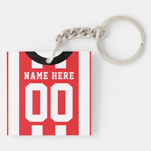 Aangepast voetbalveld Jersey Keyring, Rode Stripes Sleutelhanger (Achterkant)