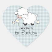Aangepast vogeldagblauw Gingham Lamb Hart Sticker (Voorkant)