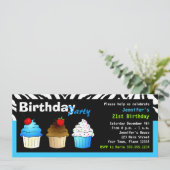 Aangepast vogelfeest Aqua Blue-Zebra - Cupcakes Kaart (Staand voorkant)