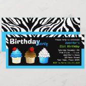 Aangepast vogelfeest Aqua Blue-Zebra - Cupcakes Kaart (Voorkant / Achterkant)
