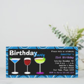 Aangepast vogelfeest op cocktail party Invite Blue Kaart (Staand voorkant)