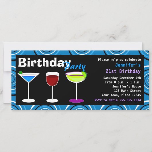 Aangepast vogelfeest op cocktail party Invite Blue Kaart (Voorkant)