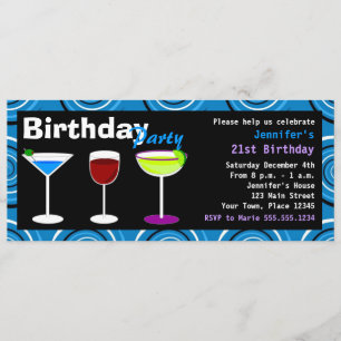 Aangepast vogelfeest op cocktail party Invite Blue Kaart