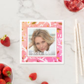 Aangepast vogelfoto roze botanisch patroon servet (Insitu)