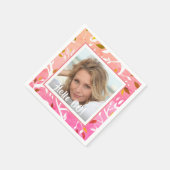 Aangepast vogelfoto roze botanisch patroon servet (Hoek)