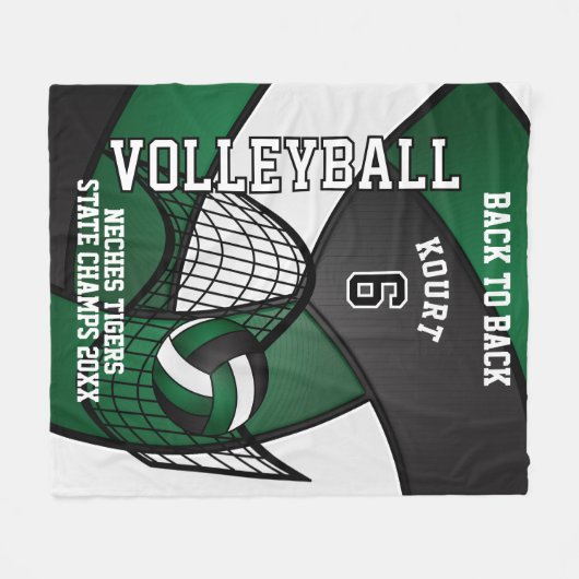 Aangepast 🏐 Volleyball - Donkergroen, wit en zwar Fleece Deken (Voorkant (Horizontaal))