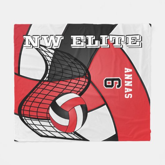 Aangepast - Volleybalsport in rood, wit en zwart Fleece Deken (Voorkant (Horizontaal))