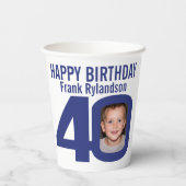Aangepast voor 40e verjaardag twee foto blauw wit papieren bekers (Achterkant)