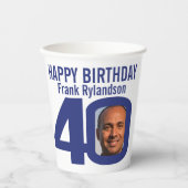 Aangepast voor 40e verjaardag twee foto blauw wit papieren bekers (Voorkant)