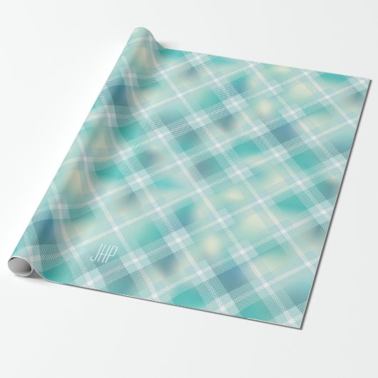 Aangepast voor Aqua Green Tartan Cadeaupapier (Uitgerold)