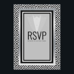 Aangepast voor bachelor voor zwart en zilver menu<br><div class="desc">Zwart,  zilver,  witte tuxedo,  zwarte boog,  stropdas,  formele bachelor party aangepaste r.s.v.p. kaart. Dit elegante collectie zal geweldig zijn voor verjaardagen,  of als huwelijkscadeau,  enz. Als je dit collectie als geschenk geeft,  zal het zeker een glimlach van waardering brengen voor het hart en de geest van die speciale persoon.</div>