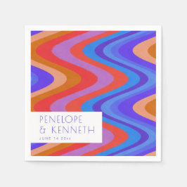 Aangepast voor Bright Groovy Retro Blue Paars Wedd Servet