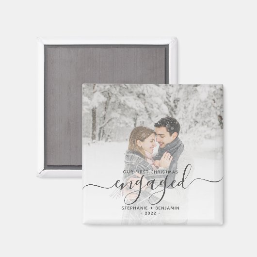 Aangepast voor eerste Kerstmis met grijs script Magneet (Voorkant / Achterkant)