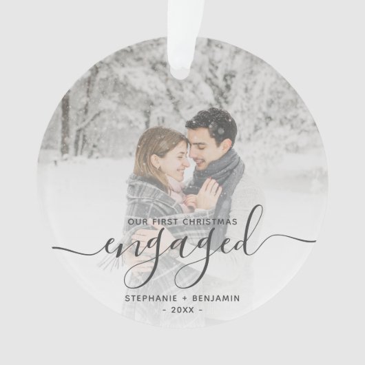 Aangepast voor eerste Kerstmis met grijs script Ornament (voorkant)