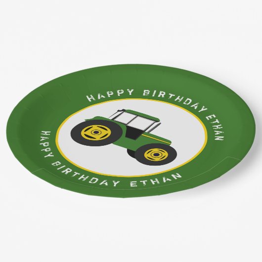 Aangepast voor groene tractor papieren bordje (Gekanteld)