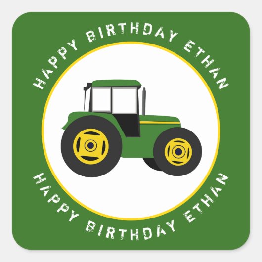Aangepast voor groene tractor vierkante sticker (Voorkant)