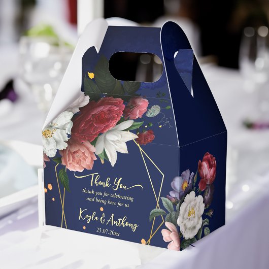 Aangepast voor marineblauw roos met vuurwapens bedankdoosjes