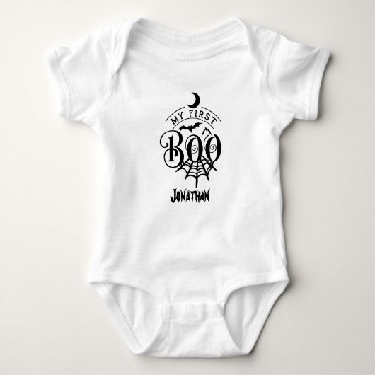 Aangepast voor mijn eerste Boo Halloween Bat Black Romper (Voorkant)