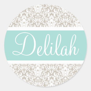 Aangepast voor Mint Tan White Damask Ronde Sticker