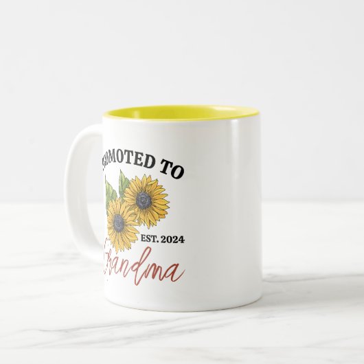 Aangepast voor oma-zonnebloempitten tweekleurige koffiemok (Voorkant links)