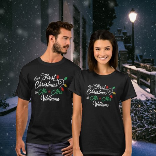 Aangepast voor onze eerste kerst (met familienaam  t-shirt